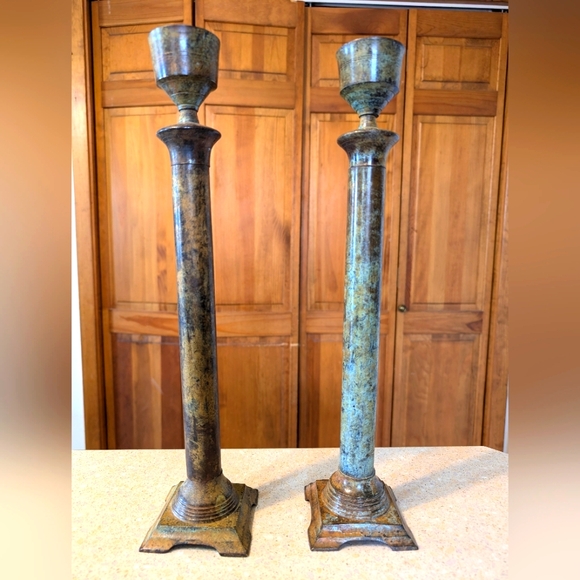 Antique Copper Candlesticks Vintage Large Rare Pair of Beautiful Pieces Valuable - Picture 3 of 9